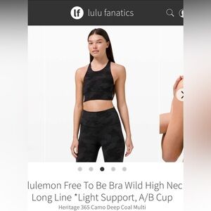 EUC Lululemon Free to be Wild High Neck Long Line Bra, with cups, size 2